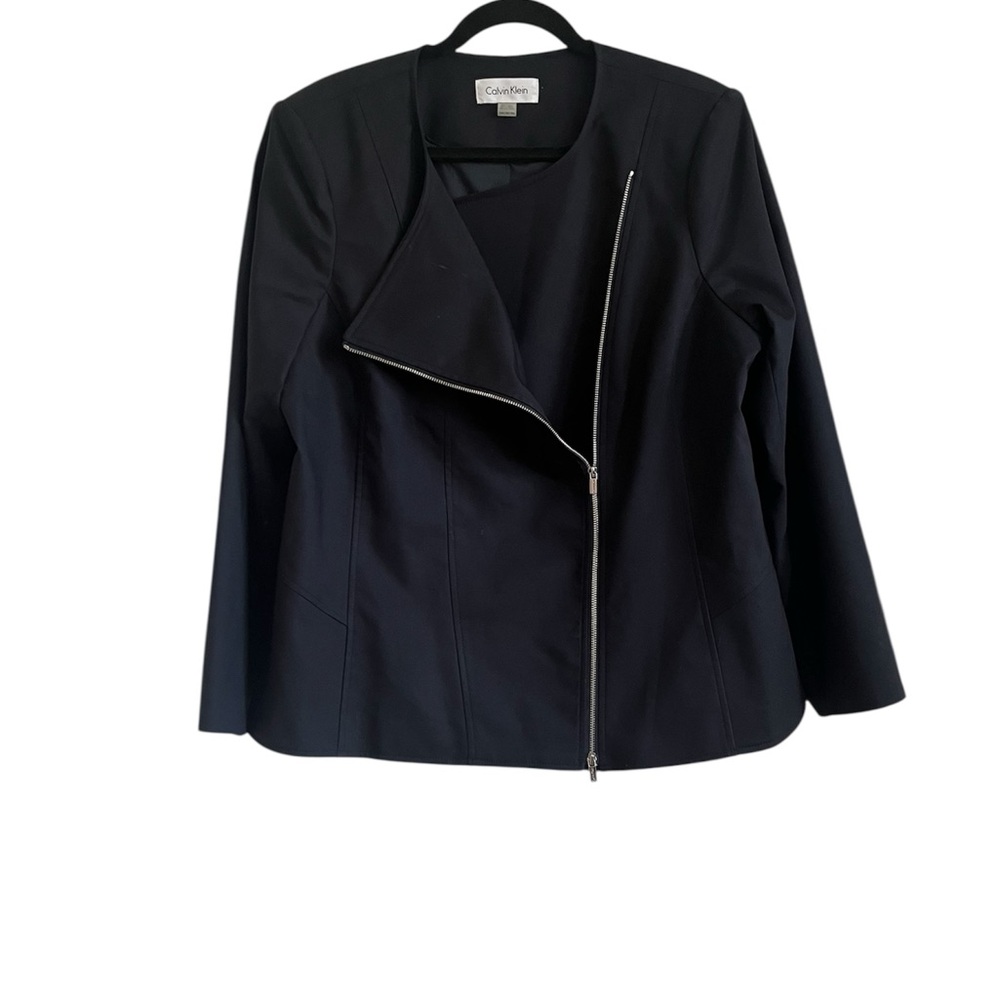 Calvin Klein Black Asymmetrical Zip Cropped Moto Jacket Blazer size 18W